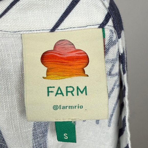 Farm Rio Cowrie 100% Linen Blue and White Shell Midi Skirt SZ S - Picture 5 of 11